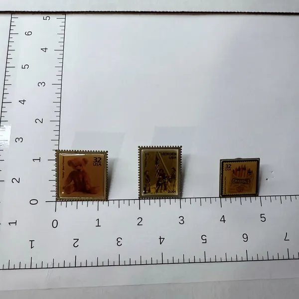 VTG Lot(3) USA Bear Heroes Firefighters 9-11 Crayola Crayon Stamps Brooch Pin - Image 4