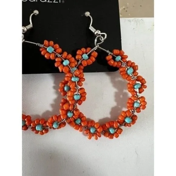 Paparazzi Festively Flower Child Orange Beaded Daisy Hoop Earrings NWT - Image 5