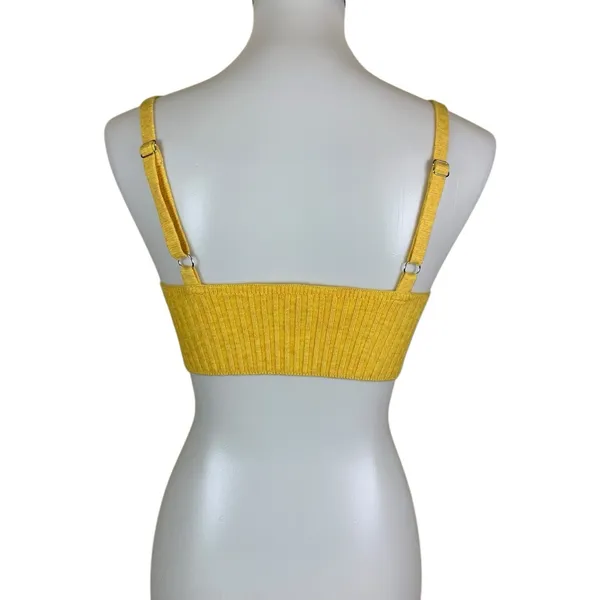 Wild Fable Yellow Ribbed Knit Cropped Bralette V Neck Cozy Trendy Top Medium - Image 3