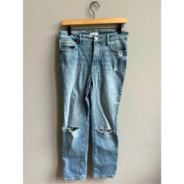 Good American Good Classic Straight Leg Jeans with Knee Slits Indigo123 Size 6 - Image 3