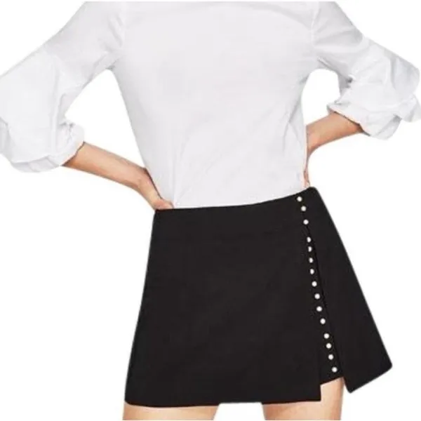 NEW Zara Mini Skort Skirt Black Pearl SMALL High Rise Womens - Image 4