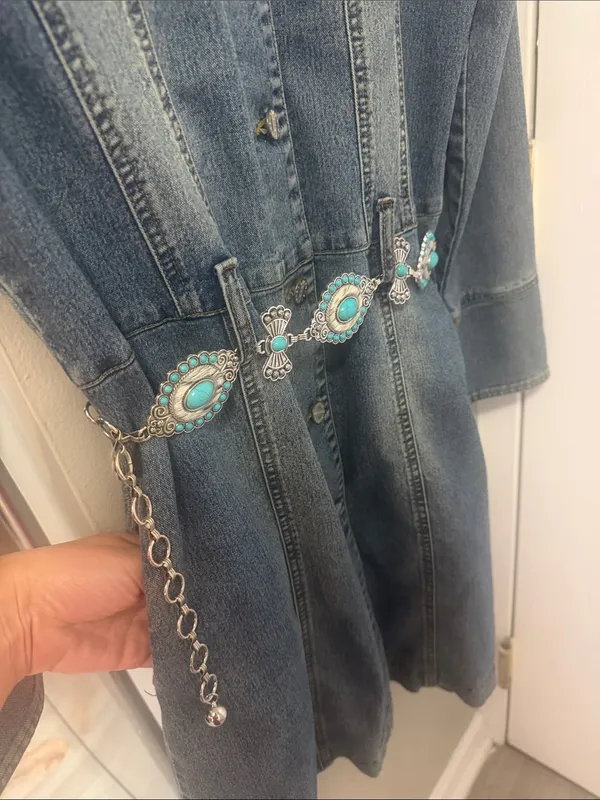Vintage Medium Wash Denim Button-Down Western Dress / Jacket M - Image 8