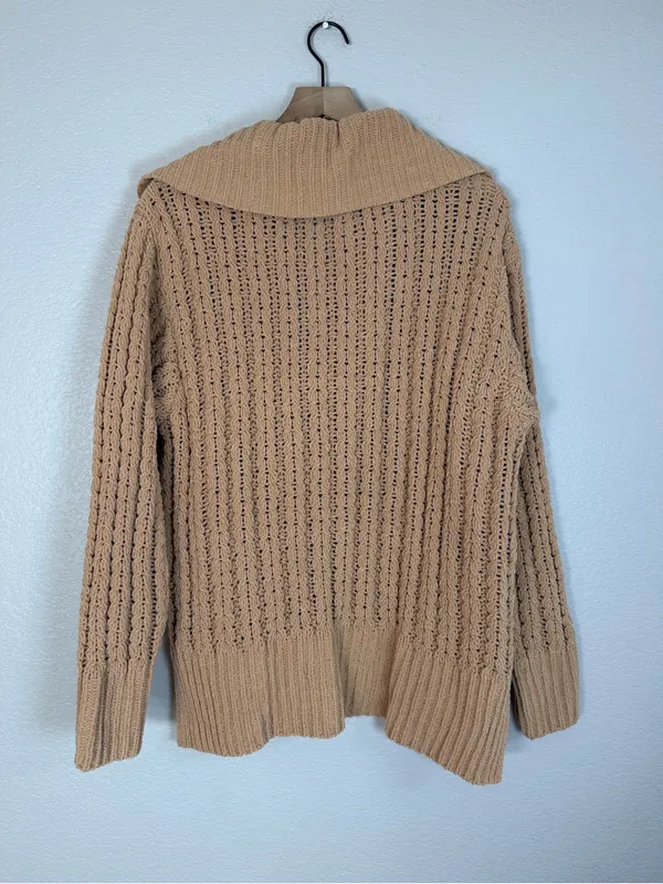 Aerie Cable Car Knit Quarter Zip Pullover Sweater Warm Camel size Medium $98 - Image 10