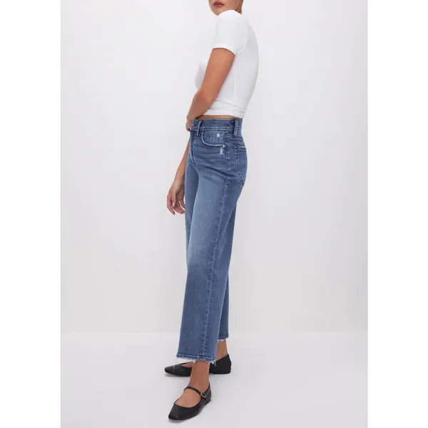 Good American Good Waist Palazzo Crop Jeans Blue Indigo 338 Size 6 28 - Image 2