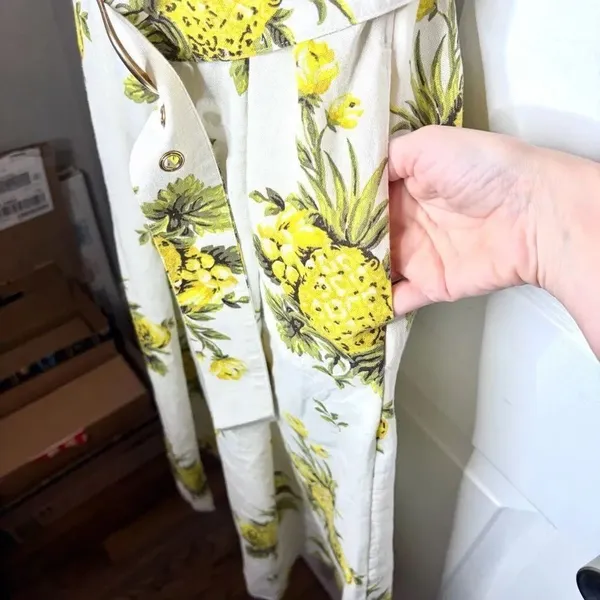 TAHARI Linen Blend Vintage Pineapple Strapless Midi Dress Cream Yellow 8 NWT - Image 6