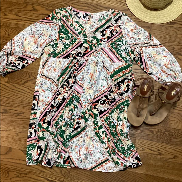 Umgee Empire waist boho tunic/dress Fall Mulit Color Size Small. - Image 3