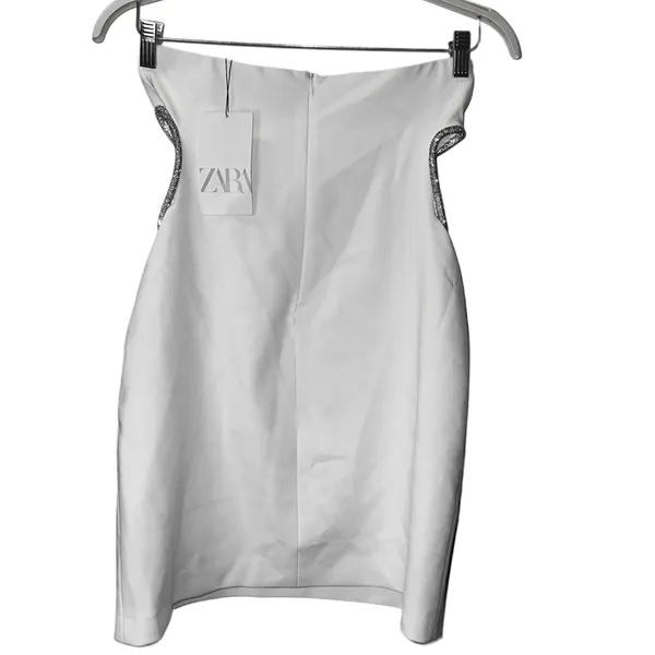ZARA NEW WHITE STRAPLESS CUT OUT RHINESTONE MINI DRESS Women’s Size Medium - Image 9