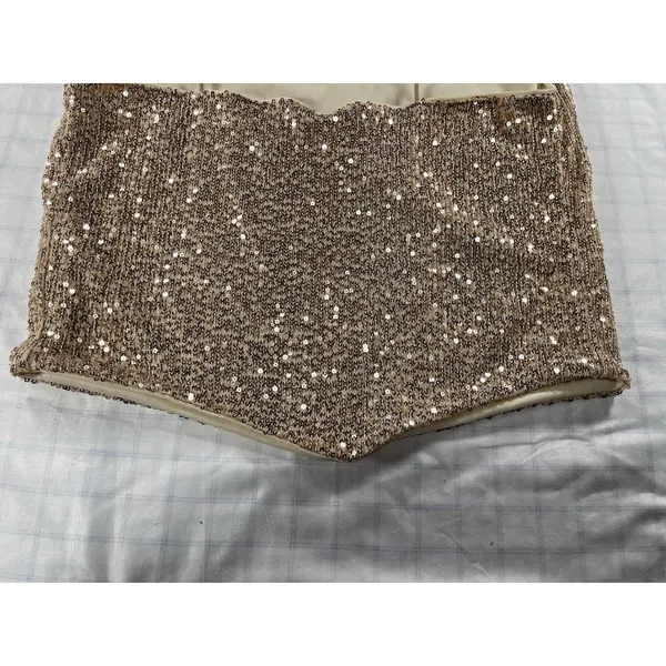 Sparkly Rose Gold Sequin Camisole Cowl Neck Tank Top Cropped Party Clubwear - M - Image 7
