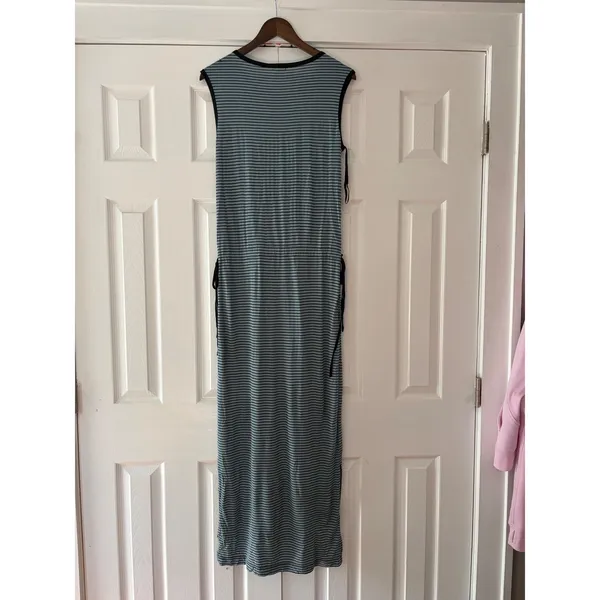 Gap Womens‎ Sleeveless Striped Maxi Dress Blue Black Drawstring Waist Pockets M - Image 2