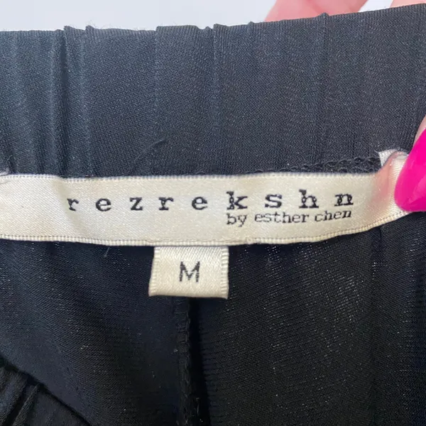 Rezrekshn Size M Black Straight Leg Pants Elastic‎ Waist Stretch Minimalist Chic - Image 4