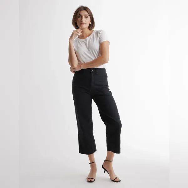 NWT Quince Organic Stretch Cotton Twill Wide-Leg Crop Pants, Size 31" - Image 6