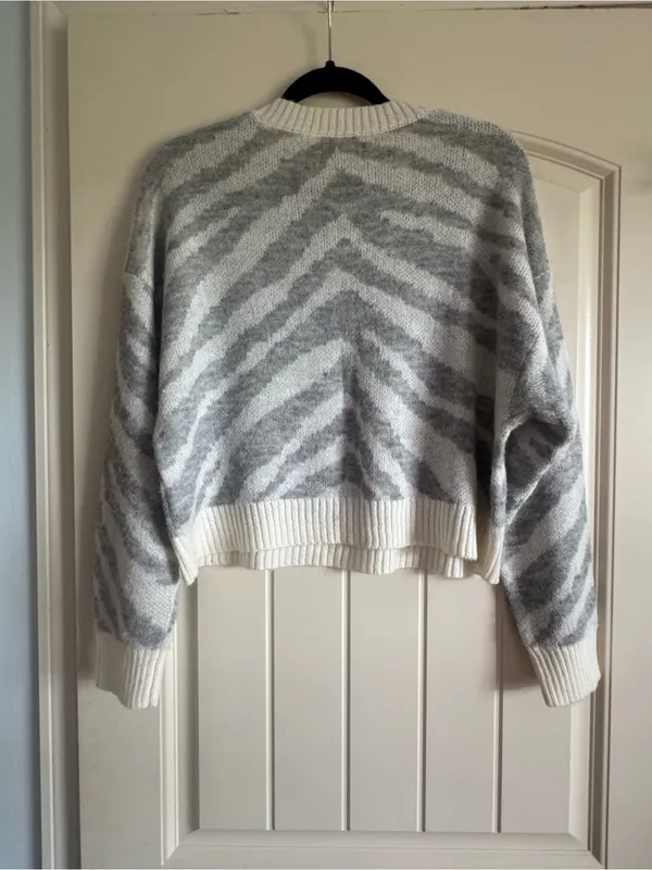 American Eagle Outfitters Gray and white Zebra-Print Crewneck Sweater - Image 2