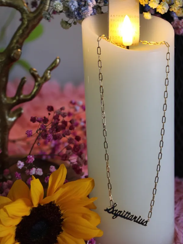 Anthropologie Sagittarius Zodiac 14K Gold Plated Script Necklace NWT - Image 11