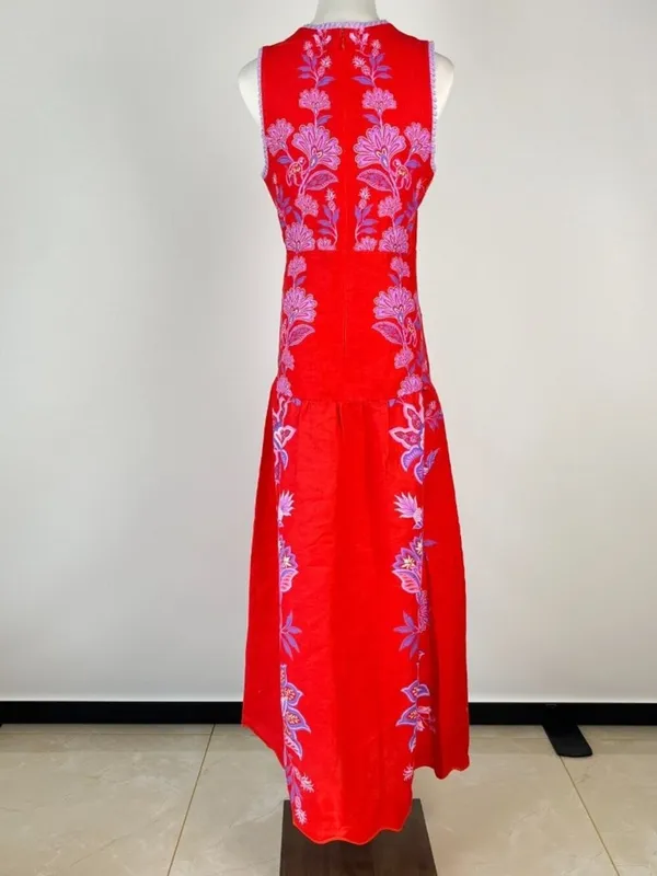 NWOT Farm Rio Porcelain Garden Red Linen Midi Dress Size L - Image 9