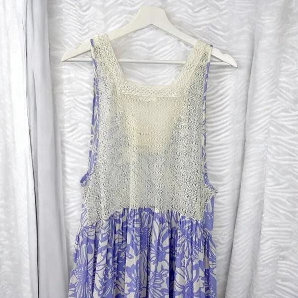 Free People Tiers For You Blue Floral Crochet Boho Maxi Slip Dress NWT - Image 7