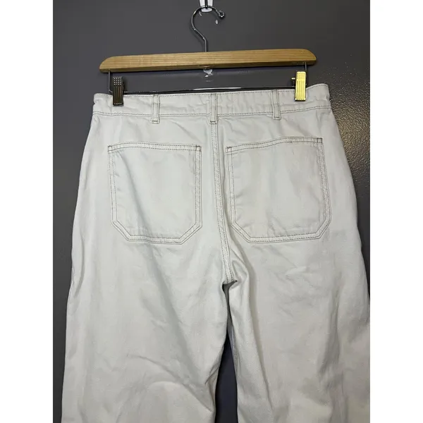 Zara Pants Womens 6 White Denim Straight Leg Casual Pockets Flat Front - Image 5