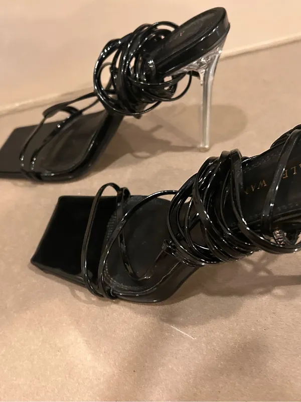 Azalea Wang Black Lace-Up Stiletto Sandals with Clear Heel - Image 9