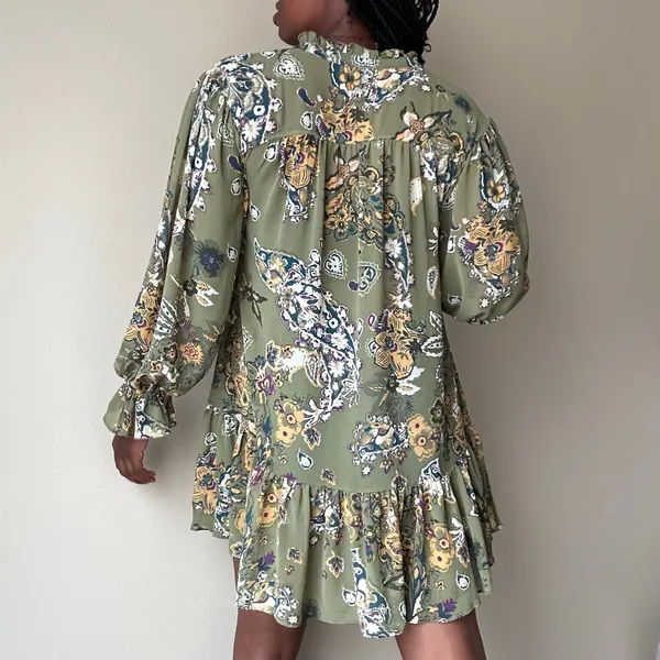Free People Green Paisley Ibiza Nights Tunic Dress Size Small - Image 4