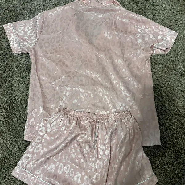 Pink Satin Leopard Pajama Set - Image 3