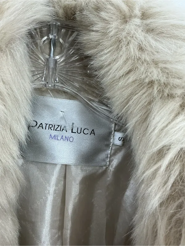 Patrizia Luca Cream Faux Fur Shawl-Collar Belted Jacket 883 - Image 4