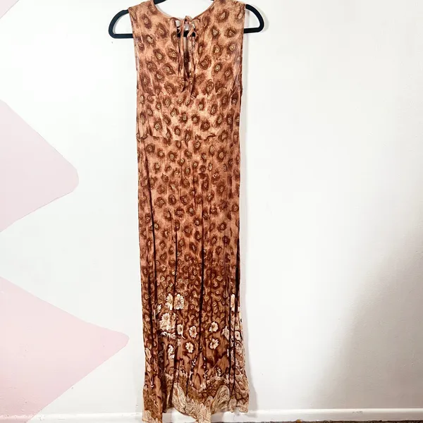 Vtg 1990s Brown Paisley Floral‎ Maxi Dress Size Small Sheer Fairy Grunge Boho - Image 2
