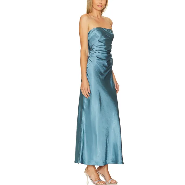 Runaway Blue Satin Midi Slip Dress XL Ruched Cocktail Semi Formal Bias Cut $139 - Image 2