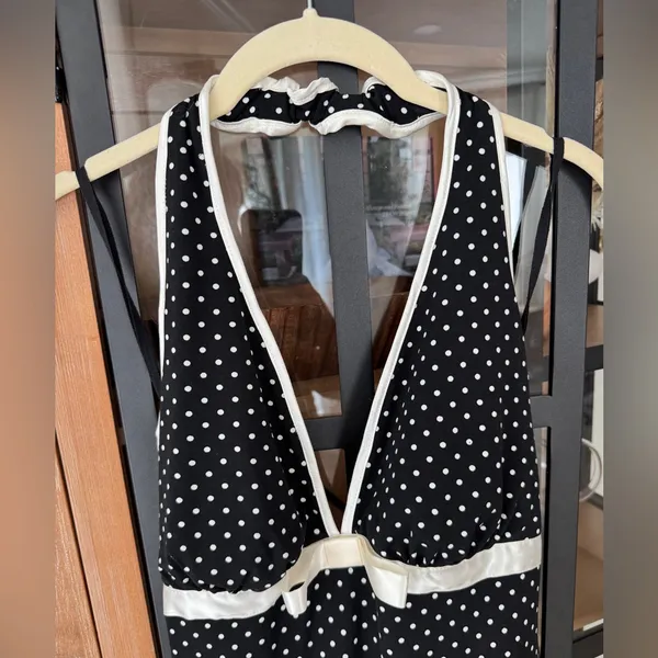 Ruby Rox Vintage Y2K Polka Dots Halter Dress Empire waist bow Tulle Hem retro midi sexy - Image 2