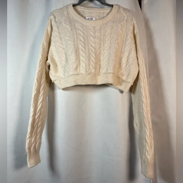 Re/Done Ivory White Cable Knit Cropped Sweater Size Small - Image 2