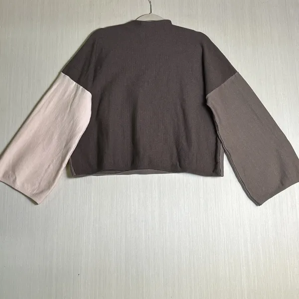 Miou Muse Brown Cream Colorblock Oversized Knit Sweater Wide Sleeve M MMT1529 - Image 9