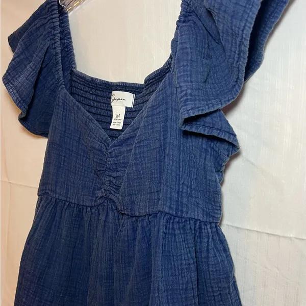 Jopna Boho Revival Ruffle Crop Top 100% Cotton Navy Blue Size M - Image 3