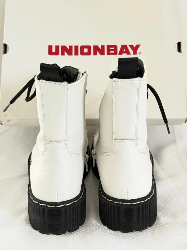 Unionbay Hayden White Lace up Combat Boots - Image 3