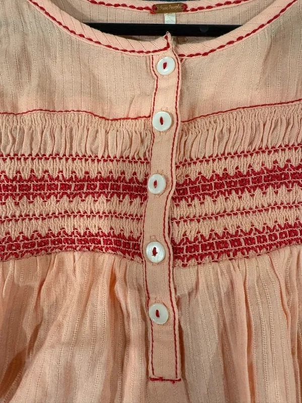 Free People Dylan Smocked Tunic top blouse pink sz XS S boho - Image 5