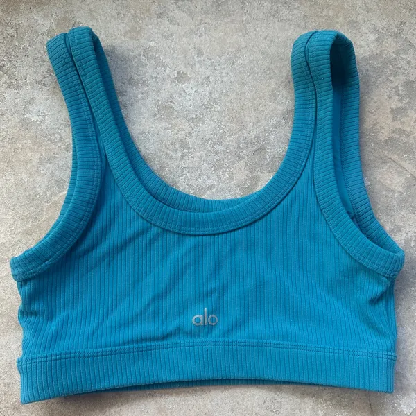 ALO Yoga Wellness Bra in Blue Splash Size Small Ribbed - Image 5