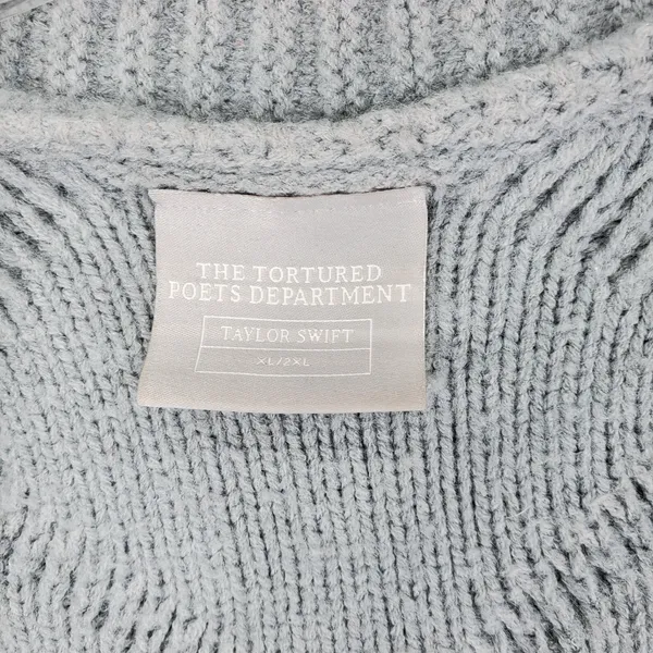 Taylor Swift The Tortured Poets‎ Department Gray Cardigan Size XL/2XL Sweater - Image 3