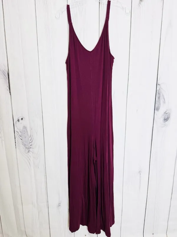 Athleta Nighttime Bliss V-Neck Romper Wide Leg Jumpsuit Deep Burgundy Sz L - Image 4