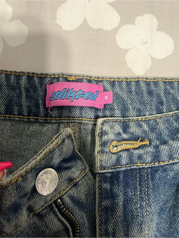 Edikted Dark Blue Boyfriend Jeans with White Side Stripes - Image 3