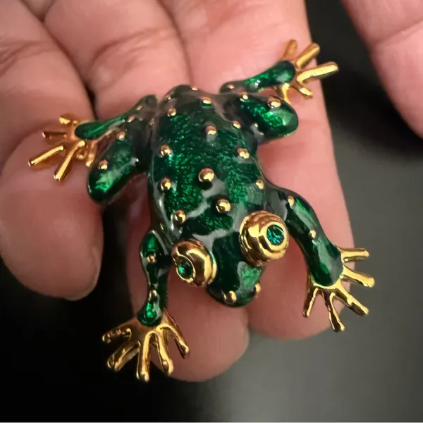 Vintage GIOVANNI Enameled Green Frog Gold-tone Miniature Mini Brooch 9.1g. - Image 10