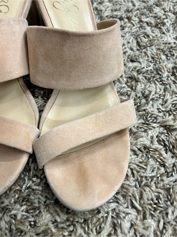 42 Gold Suede Block Heels Sz 7 - Image 8
