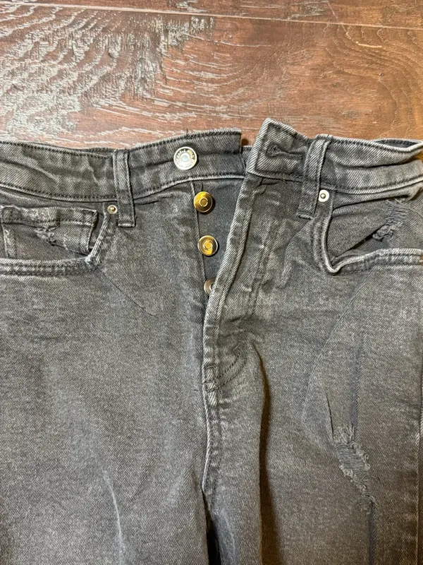 Wild Fable Highest Rise Straight Jeans 0 Washed Black Distressed Raw Hem - Image 4