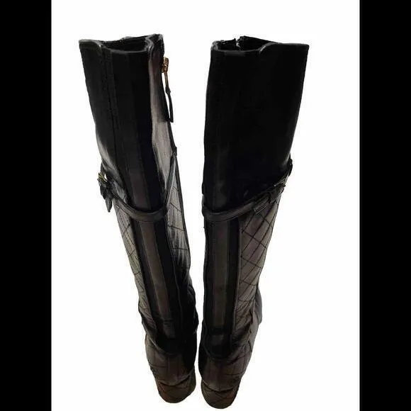 L.K.‎ BENNETT Black Leather Skinny Buckle Knee high Tall Quilted Riding Boots 38 - Image 10