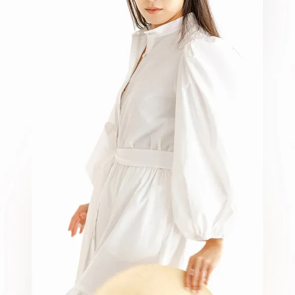 Brittany Fuson White Louisa Button-Front 100% Cotton Tiered Belted Maxi Dress XS - Image 3