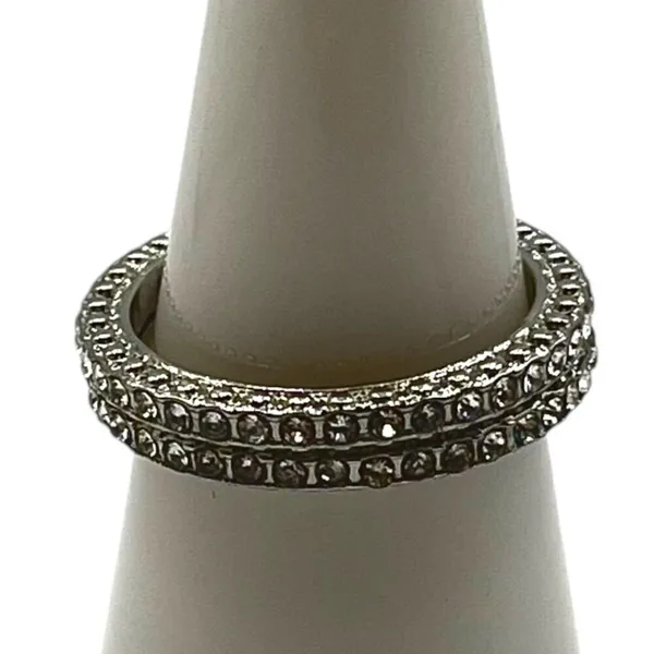 Cubic Zirconia Double Band Engagement Style Promise‎ Ring Size 6.5 Bling Sparkle - Image 3