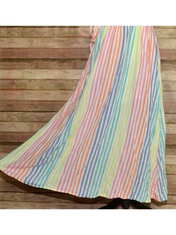 Emily Wonder Strapless Rainbow Stripe Ruffle Maxi Dress Size L Cruise Resort - Image 4