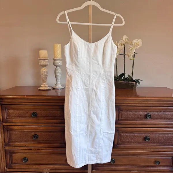 Amanda Uprichard Rocco Midi Denim Dress White Wash XS NWT 100% Cotton - Image 2