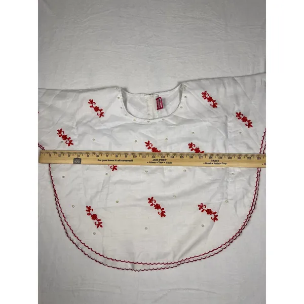 VTG Monirul Garments W XL White Red Embroidered Pearl Scalloped Blouse Top India - Image 10