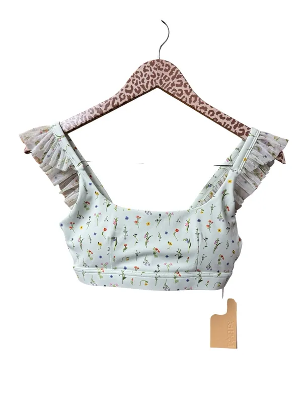 POPFLEX Romance Mesh Ruffle Sports Bra Meadow Floral Print Green XS NEW NWT - Image 4