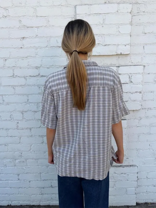 Vtg retro Express beige plaid button up shirt one size #plaid #preppy #western #outdoors - Image 4