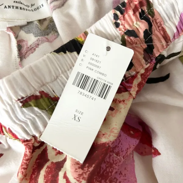 NEW Raphael Balme Anthropologie Flannel Sleep Pants Pink Combo Floral Lounge XS - Image 7