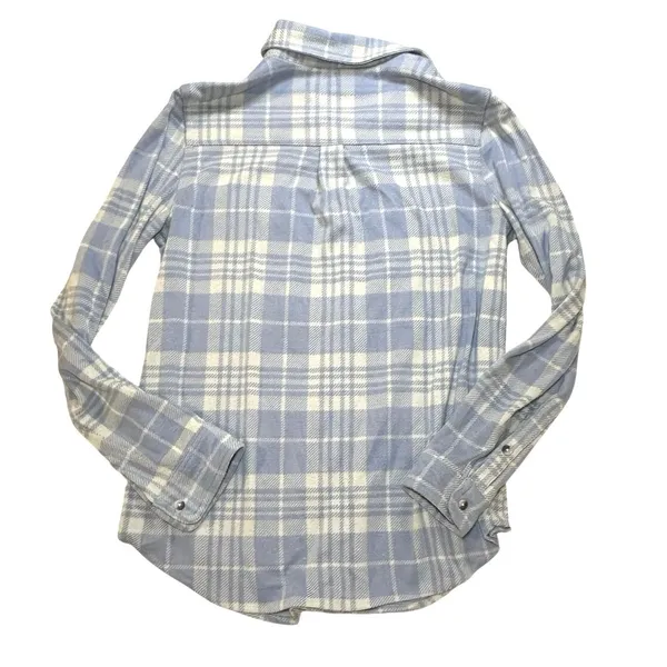 Workshop Republic Cabincore Soft Grunge Cozy Plaid Snap Front Shirt Blue Cream M - Image 2