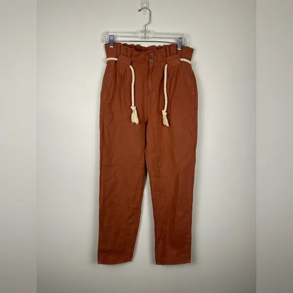 Veronica Beard Karter Paperbag Linen Belted High Rise‎ Straight Leg Pants Sz 4 - Image 2